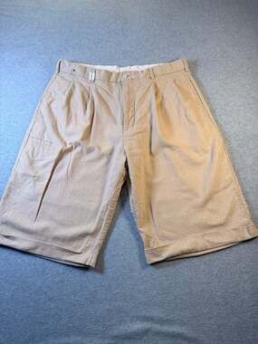 Trust Men's Khaki Pleated Linen Rayon Blend Shorts Size W38